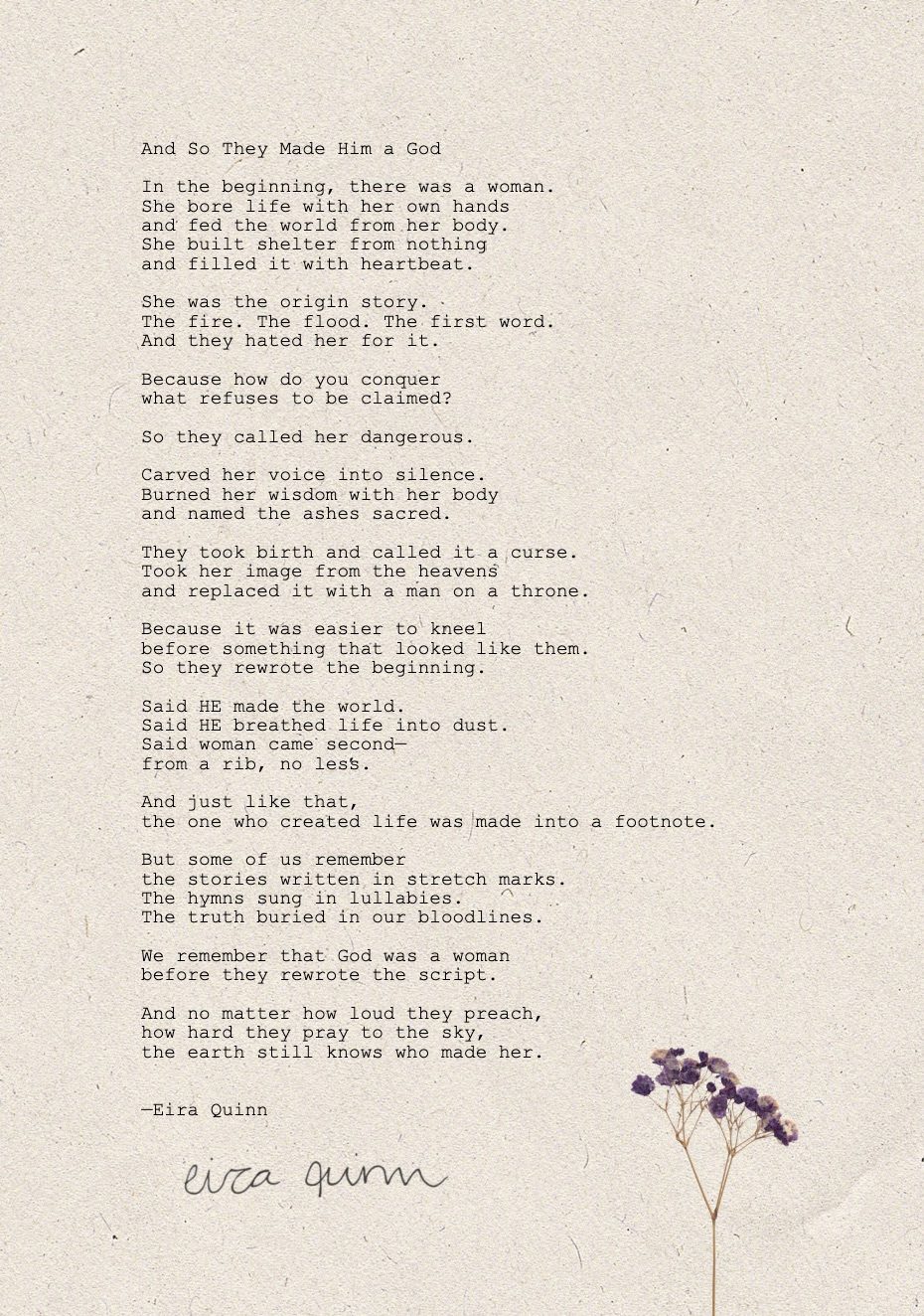 And So They Made Him a God typed on handmade paper